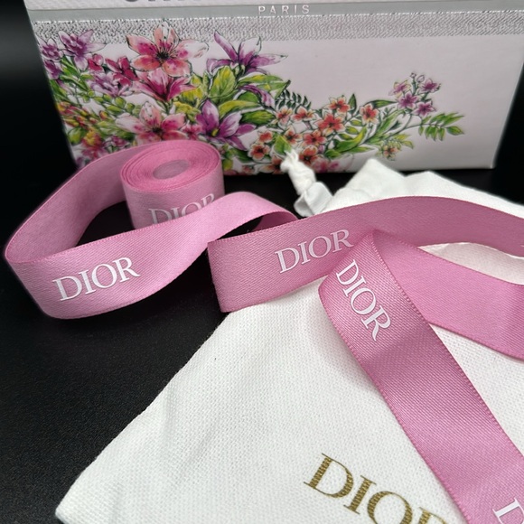 DIOR!! Authentic Dusty Rose Pink Satin Ribbon White Logo Lettering 79β - Picture 2 of 5
